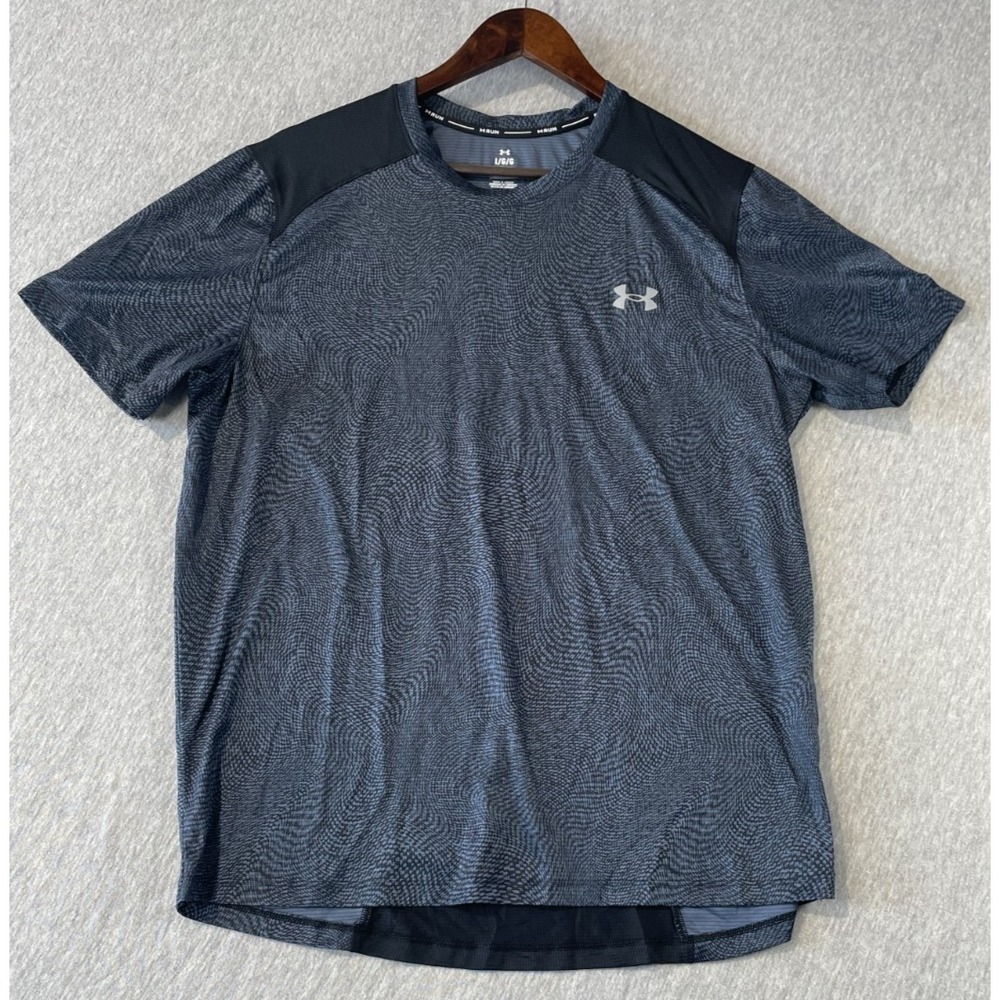 Under Armour Running Fitted Shirt Mens Large Gray Blue Geometric Athletic Gym